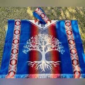 Tree of life alpaca wool poncho, one size, unisex, handcrafted in Ecuador